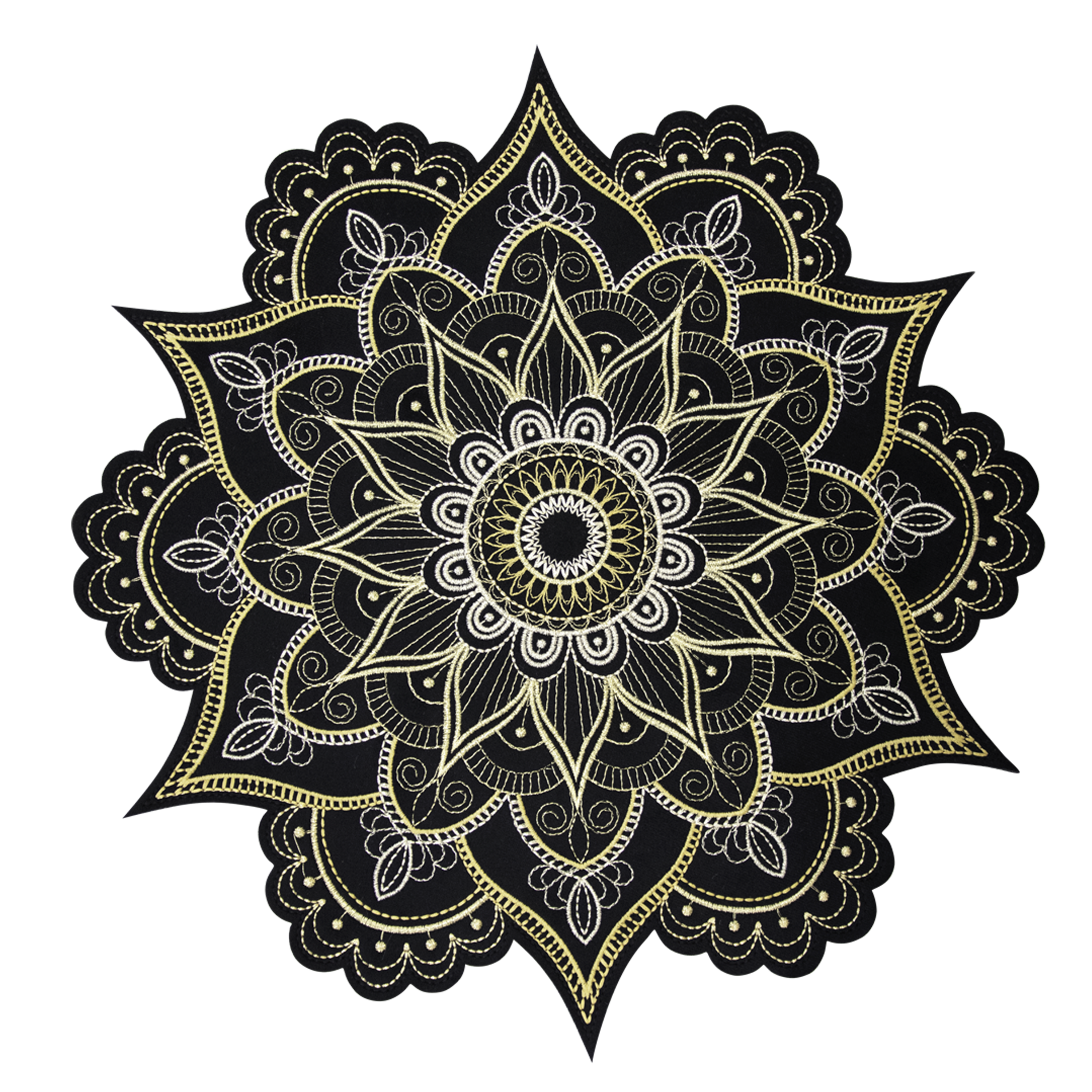 Podkładki czarne okrągłe ze złotym haftem Mandala - HAFTINA HOME
